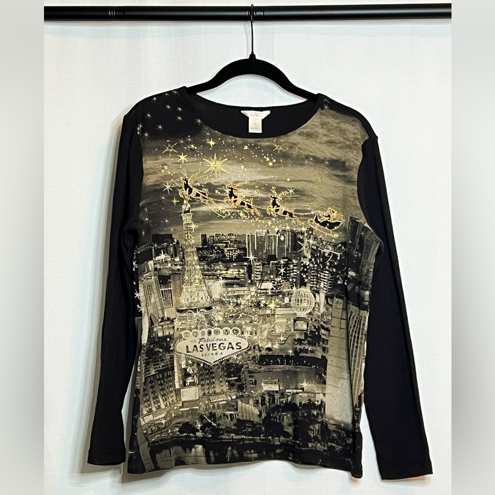 Christmas in Las Vegas! Long sleeved black shirt.